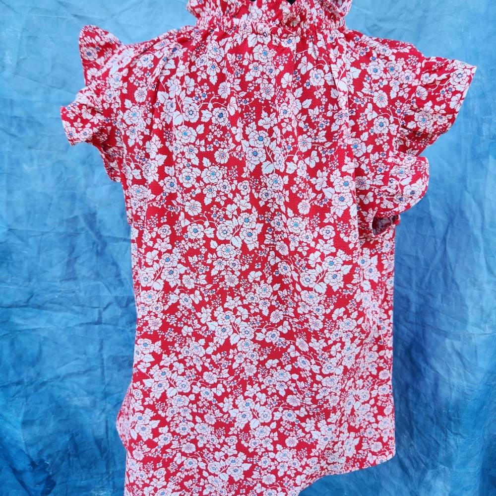 W5 WATERCOLOR FLORAL RUFFLE SLEEVE TOP SIZE MED - Picture 4 of 7